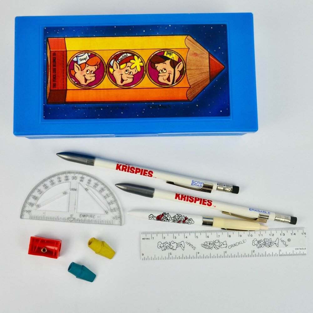 1982 Rice Krispies Blue Pencil Box with Contents